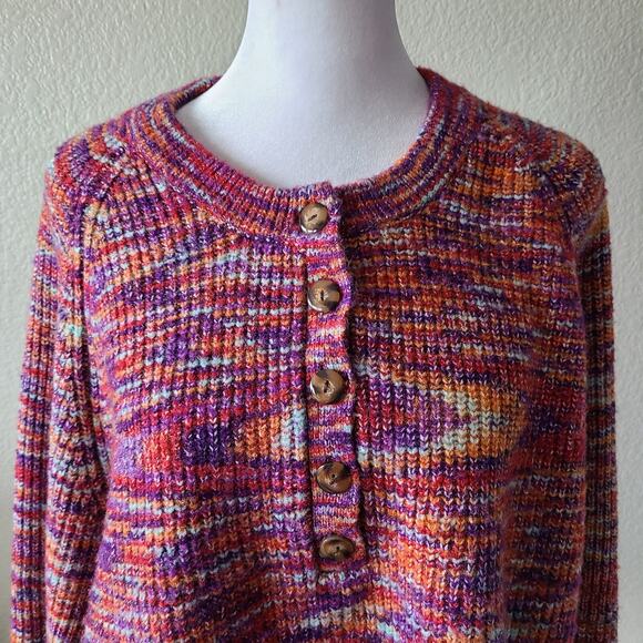 BDG Cropped Henley Womens Sweater Size Medium Tight Knit School Colorful Casual - Picture 4 of 14